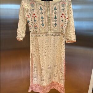 Elegant Cream and Pink Embellished Dress